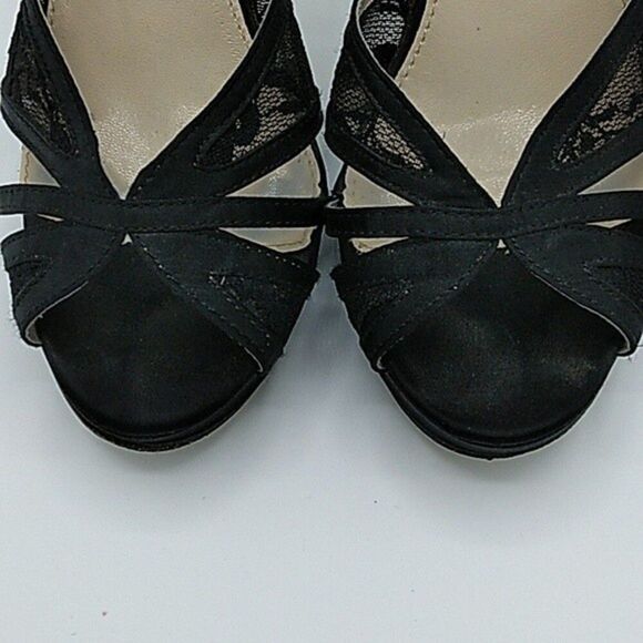 DEB Heels Shoes Size 8.5 Black Open Toe Strappy Lace Fabric - Picture 6 of 15